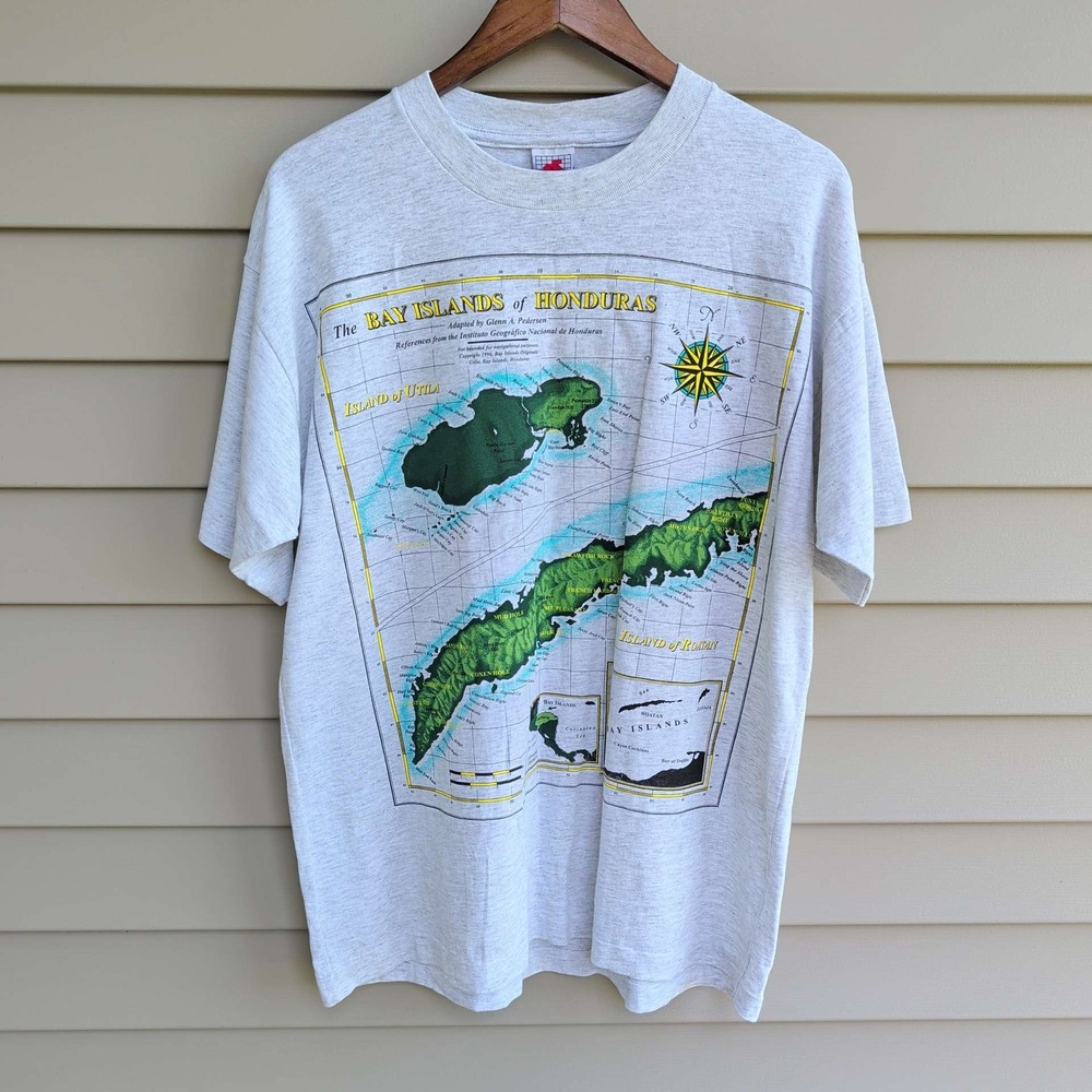 Ma-K-Nudo T-Shirt Mens Medium Grey 1996 Bay Islands Honduras Map Graphic Tee